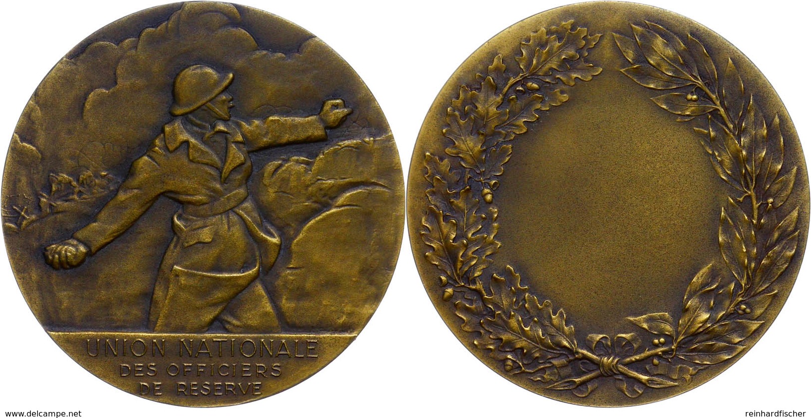 1208 Frankreich, Bronzemedaille (Dm. Ca. 50,50mm, Ca. 53,86g), O.J., Unsigniert. Av: Eine Handgranate Werfender Soldat N - Andere & Zonder Classificatie