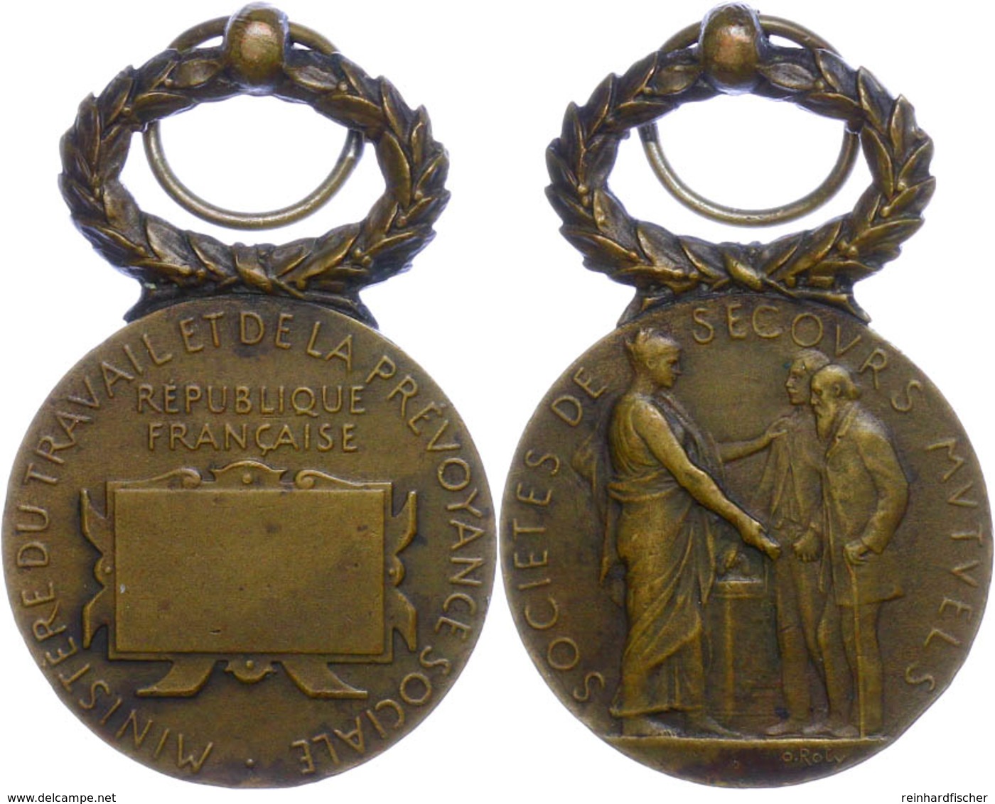 1215 Frankreich, Tragbare Bronzemedaille (Dm. Ca. 26,90mm, Ca. 11,32g), O.J., Von O. Roty. Av: Verleihungsszene, Darum U - Sonstige & Ohne Zuordnung