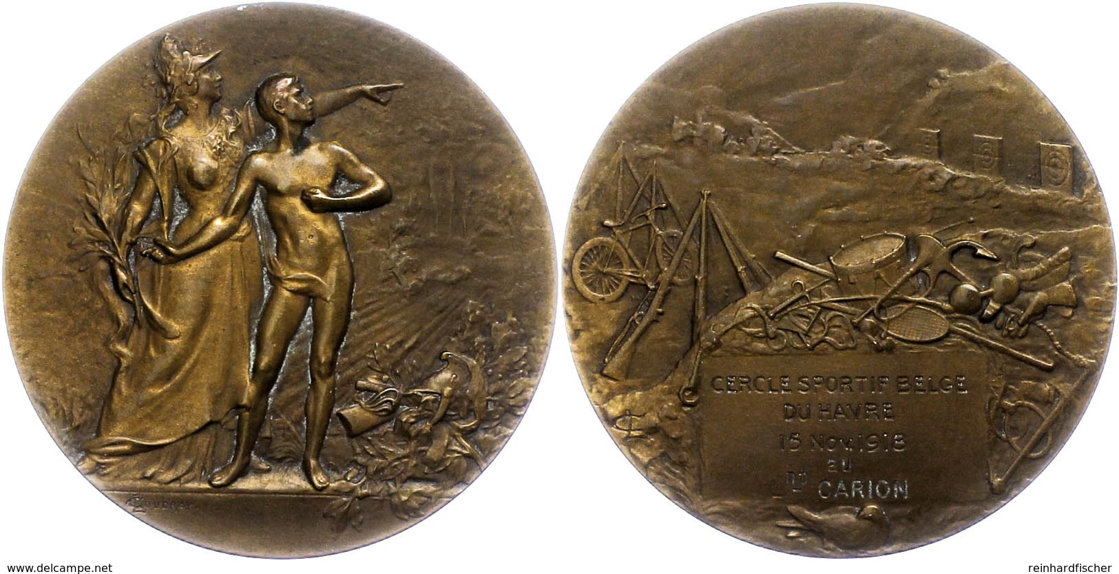 1222 Frankreich, Bronzemedaille (Dm. Ca. 50,04mm, Ca. 65,80g), 1918, Von L. Coudray. Av: Stehende, Nach Links Deutende M - Andere & Zonder Classificatie