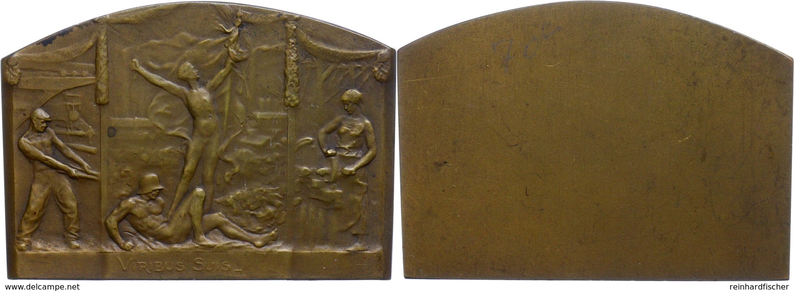 1225 Frankreich, Einseitige Bronzeplakette (ca. 70,80mm, Ca. 93,11g), O.J., Unsigniert. Av: Stehende, Nackte Gestalt Mit - Sonstige & Ohne Zuordnung