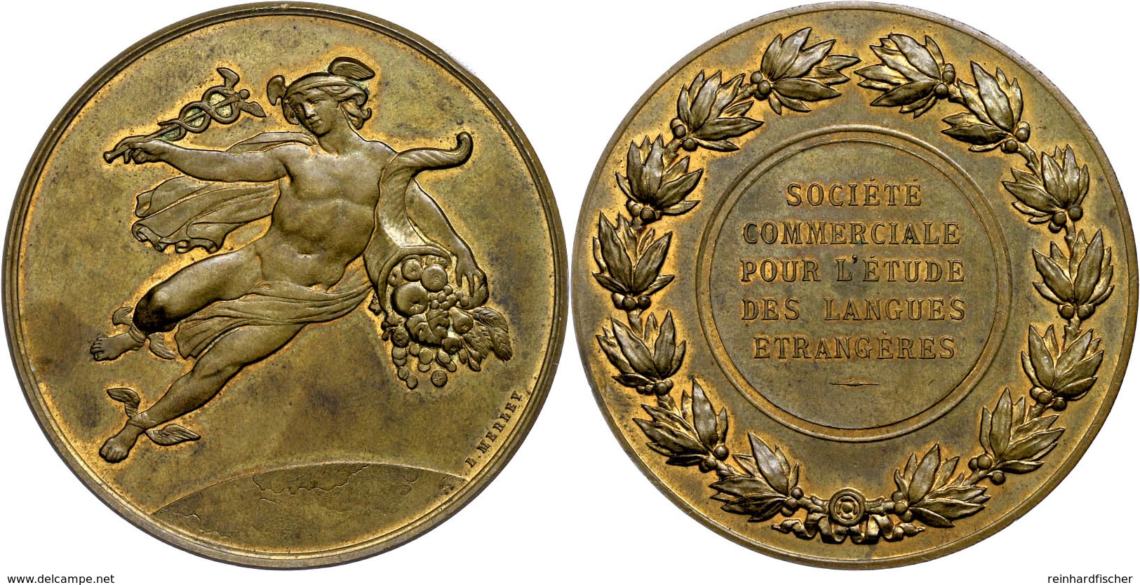 1234 Frankreich, Bronzemedaille (Dm. Ca. 50,80mm, Ca. 67,12g), O.J., Von L. Merley. Av: Schwebender Merkur über Globus N - Sonstige & Ohne Zuordnung