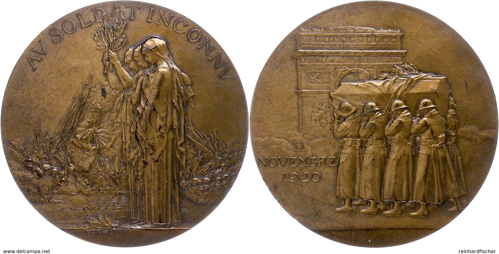 1237 Frankreich, Bronzemedaille (Dm. Ca. 67,90mm, Ca. 135,20g), 1920, Von M. Dammann. Av: Drei Trauernde Weibliche Gesta - Sonstige & Ohne Zuordnung