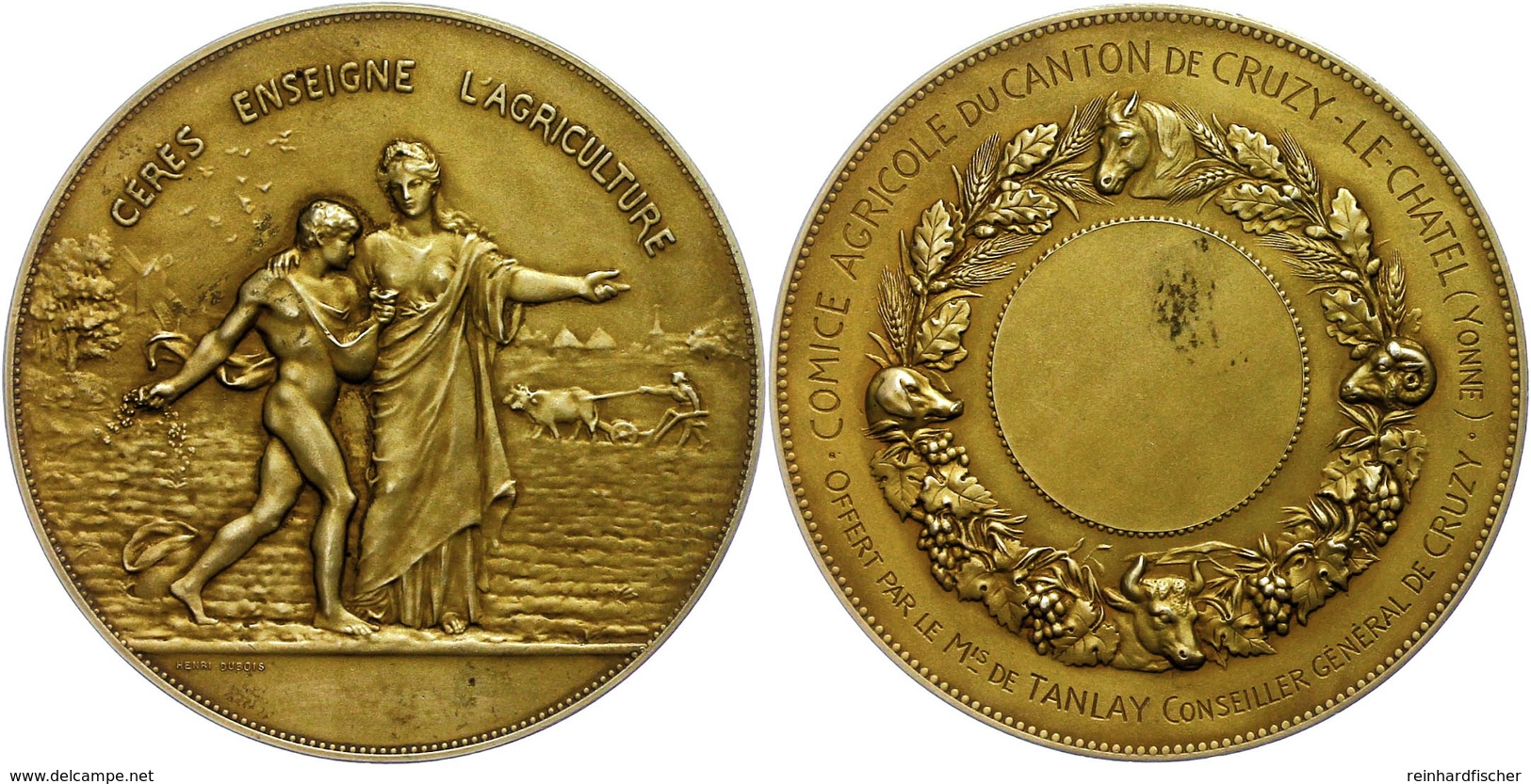 1238 Frankreich, Silbermedaille (Dm. Ca. 68,50mm, Ca. 142,71g), O.J., Von H. Dubois, Landwirtschaft. Av: Stehende Ceres  - Andere & Zonder Classificatie