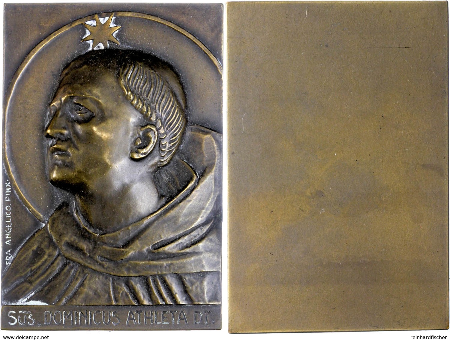 1240 Frankreich, Einseitige, Rechteckige Bronzeplakette (ca. 61x41mm, Ca. 93,69g), O.J., Signiert "FRA ANGELICO. PINX".  - Other & Unclassified
