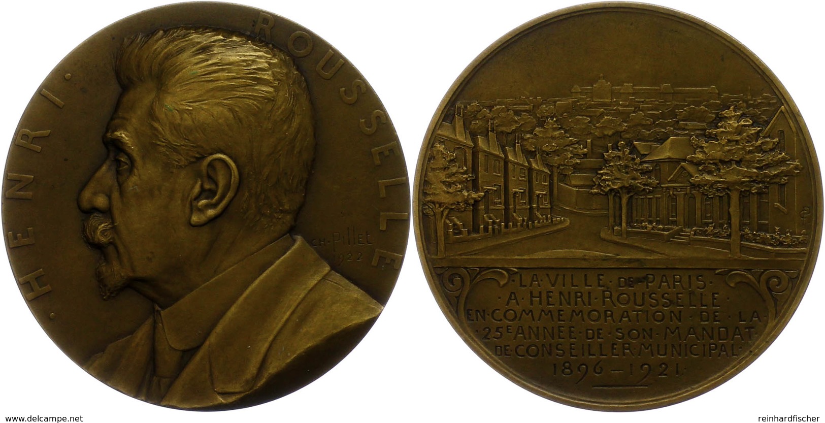 1244 Frankreich, Bronzemedaille (Dm. Ca. 63,10mm, Ca. 115,14g), 1922, Von Ch. Pillet, Auf Henri Rousselle. Av: Büste Nac - Andere & Zonder Classificatie