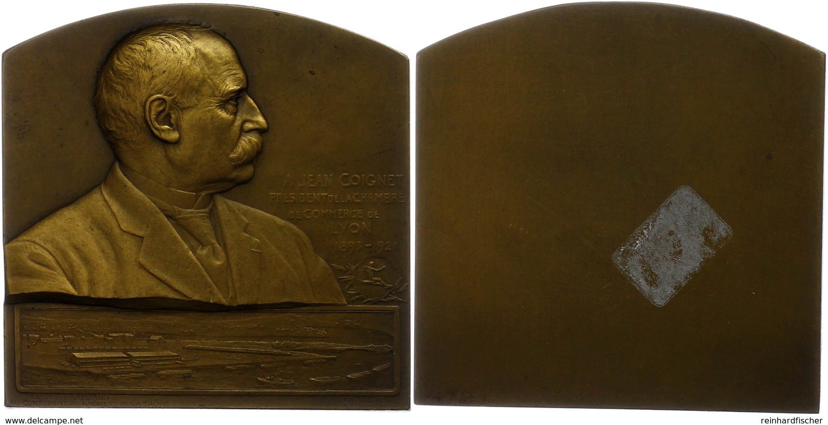 1255 Frankreich, Einseitige, Rechteckige Bronzemedaille (ca. 69,20x68mm, Ca. 143,68g), 1924, Von Ch. Pillet, Auf Jean Co - Sonstige & Ohne Zuordnung