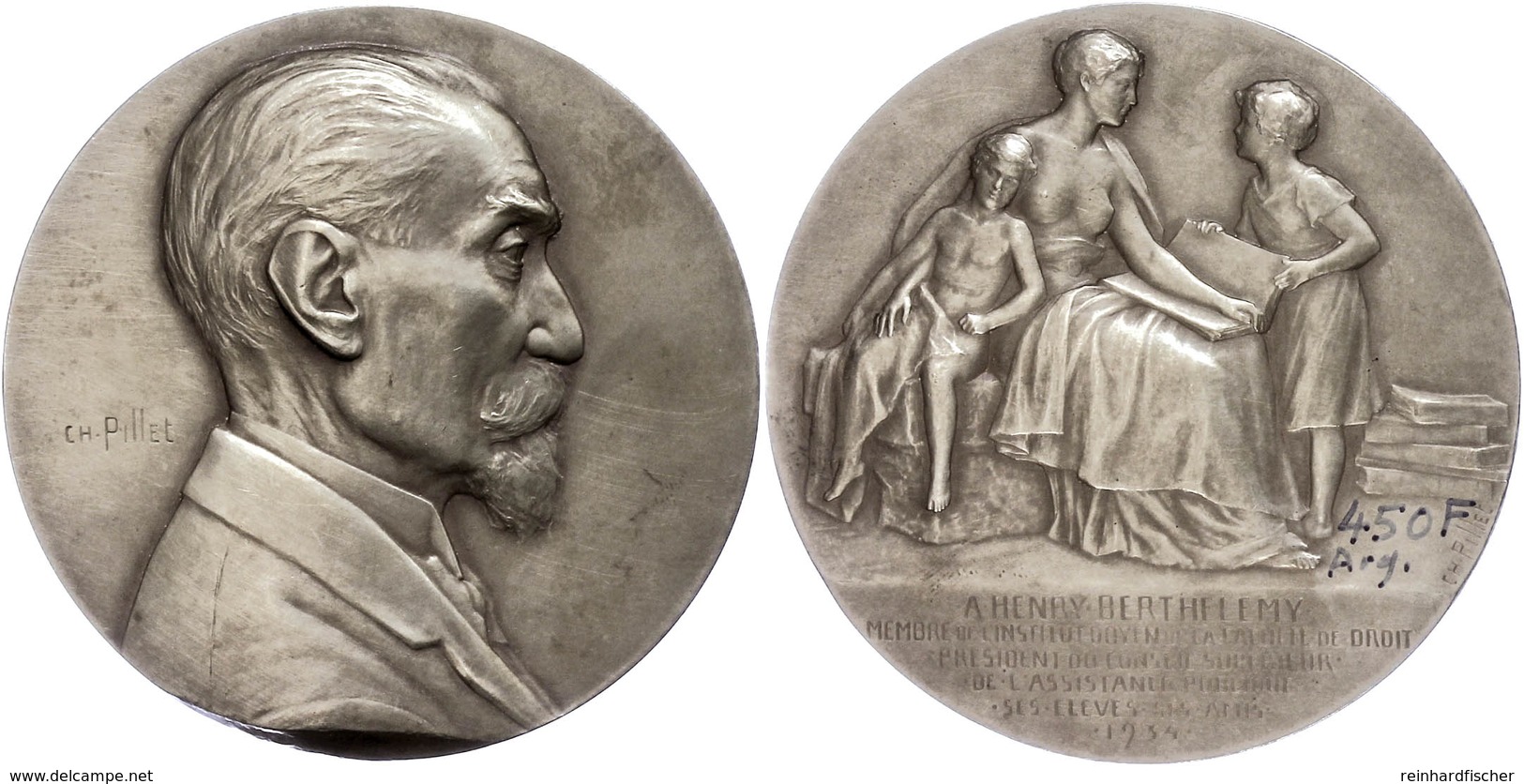 1262 Frankreich, Silbermedaille (Dm. Ca. 68,50mm, Ca. 141,95g), 1934, Ch. Pillet, Auf Henry Berthelemy. Av: Büste Nach R - Andere & Zonder Classificatie