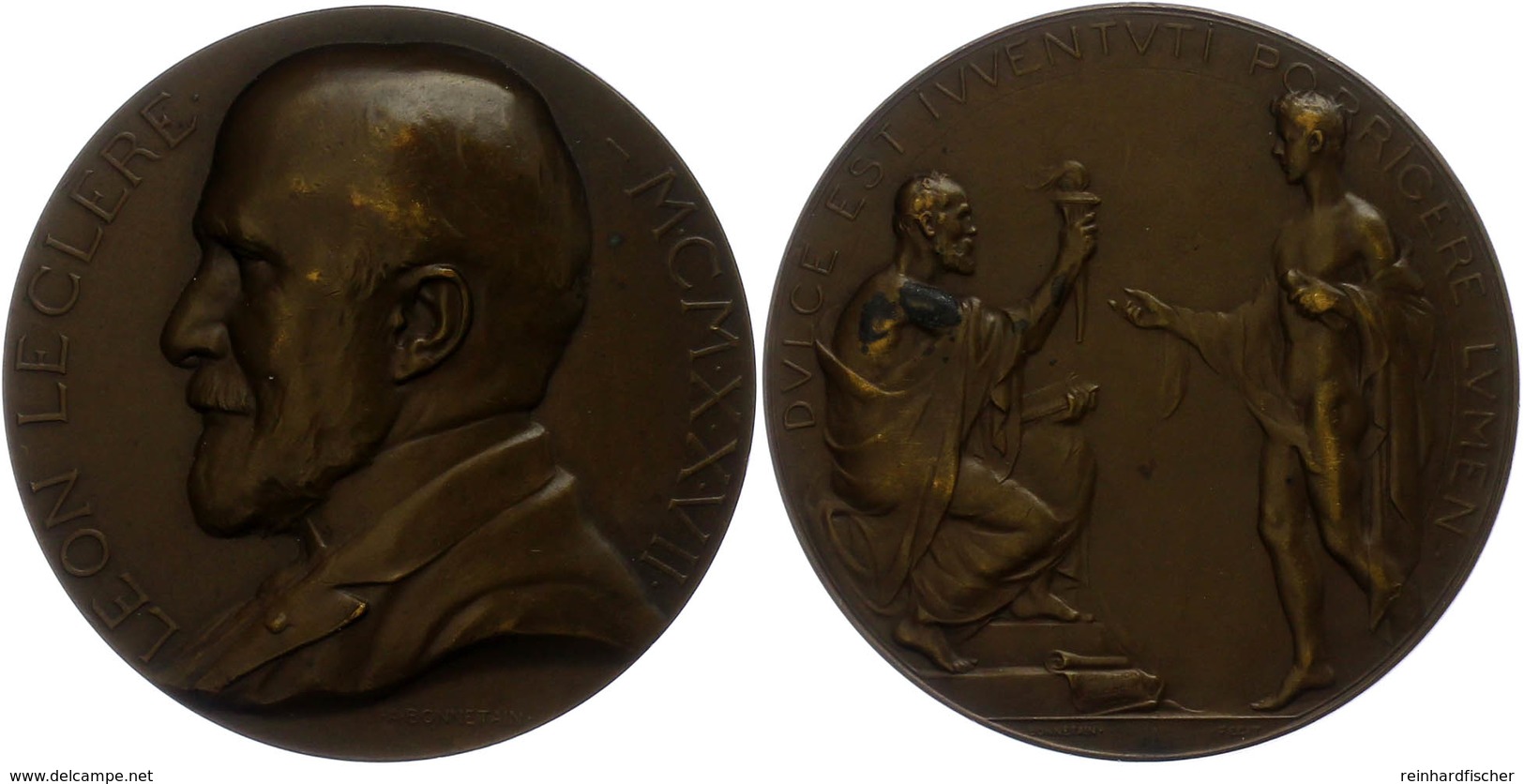 1271 Frankreich, Bronzemedaille (Dm. Ca. 60,80mm, Ca. 80,12g), 1927, Von A. Bonnetain, Auf Léon Leclere. Av: Brustbild N - Andere & Zonder Classificatie