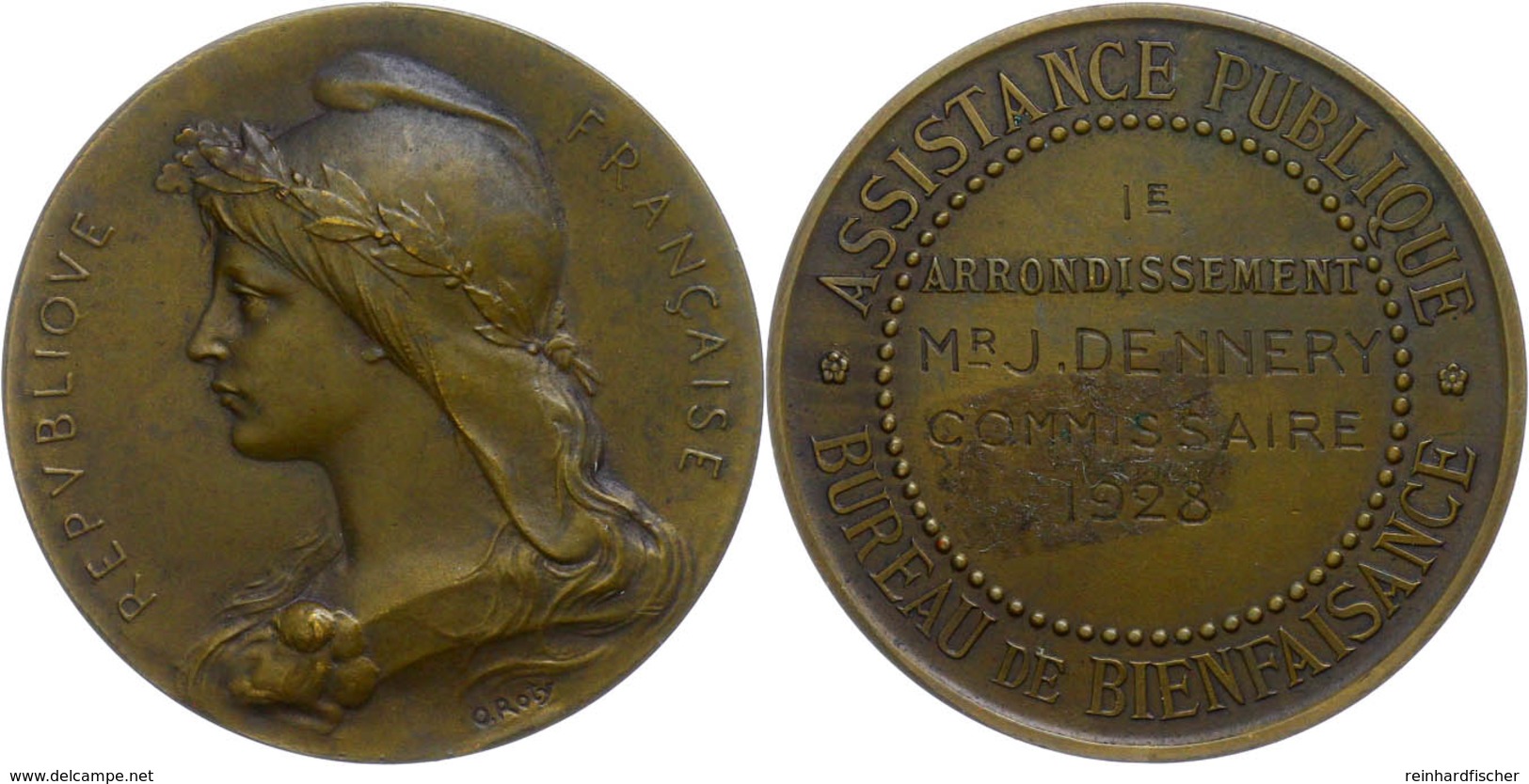 1276 Frankreich, Bronzemedaille (Dm. Ca. 42mm, Ca. 31,72g), 1928, Von O. Roty. Av: Büste Der Marianne Nach Links, Darum  - Sonstige & Ohne Zuordnung