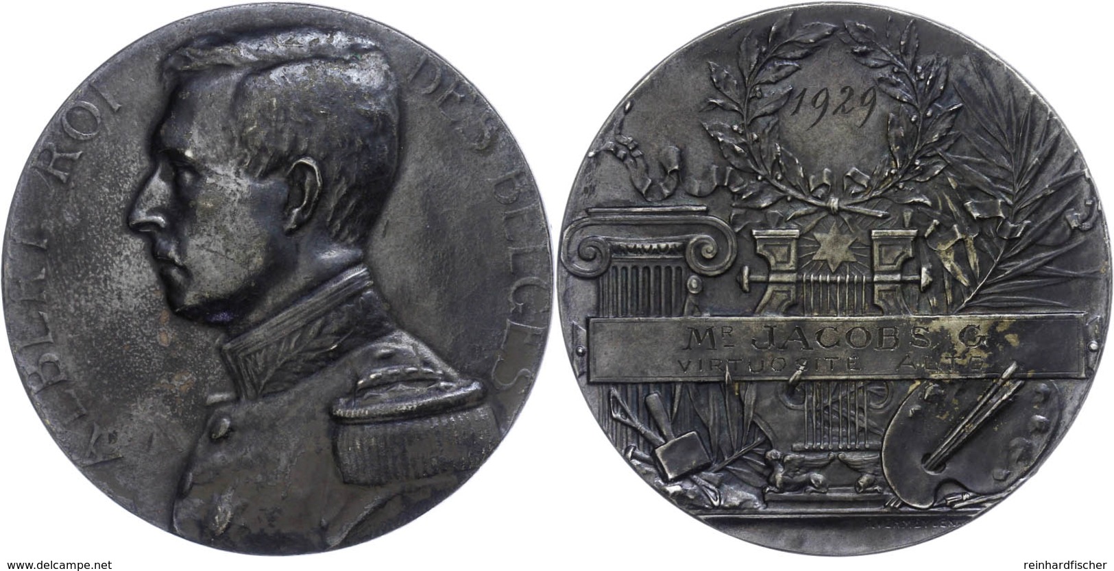 1277 Belgien, Bronzemedaille (Dm. Ca. 50mm, Ca. 43,87g), 1929, Von F. Vermeylen. Av: Büste König Alberts Nach Links, Dar - Sonstige & Ohne Zuordnung