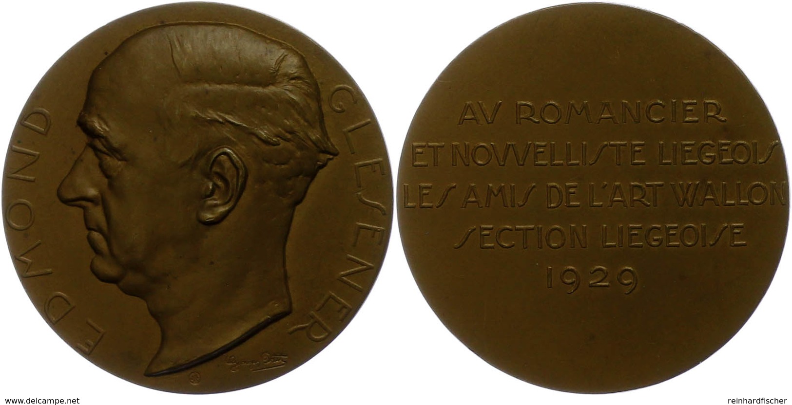 1279 Frankreich, Bronzemedaille (Dm. Ca. 50,30mm, 51,68g), 1929, Von G. Petit, Auf Edmond Glesener. Av: Kopf Nach Links. - Andere & Zonder Classificatie