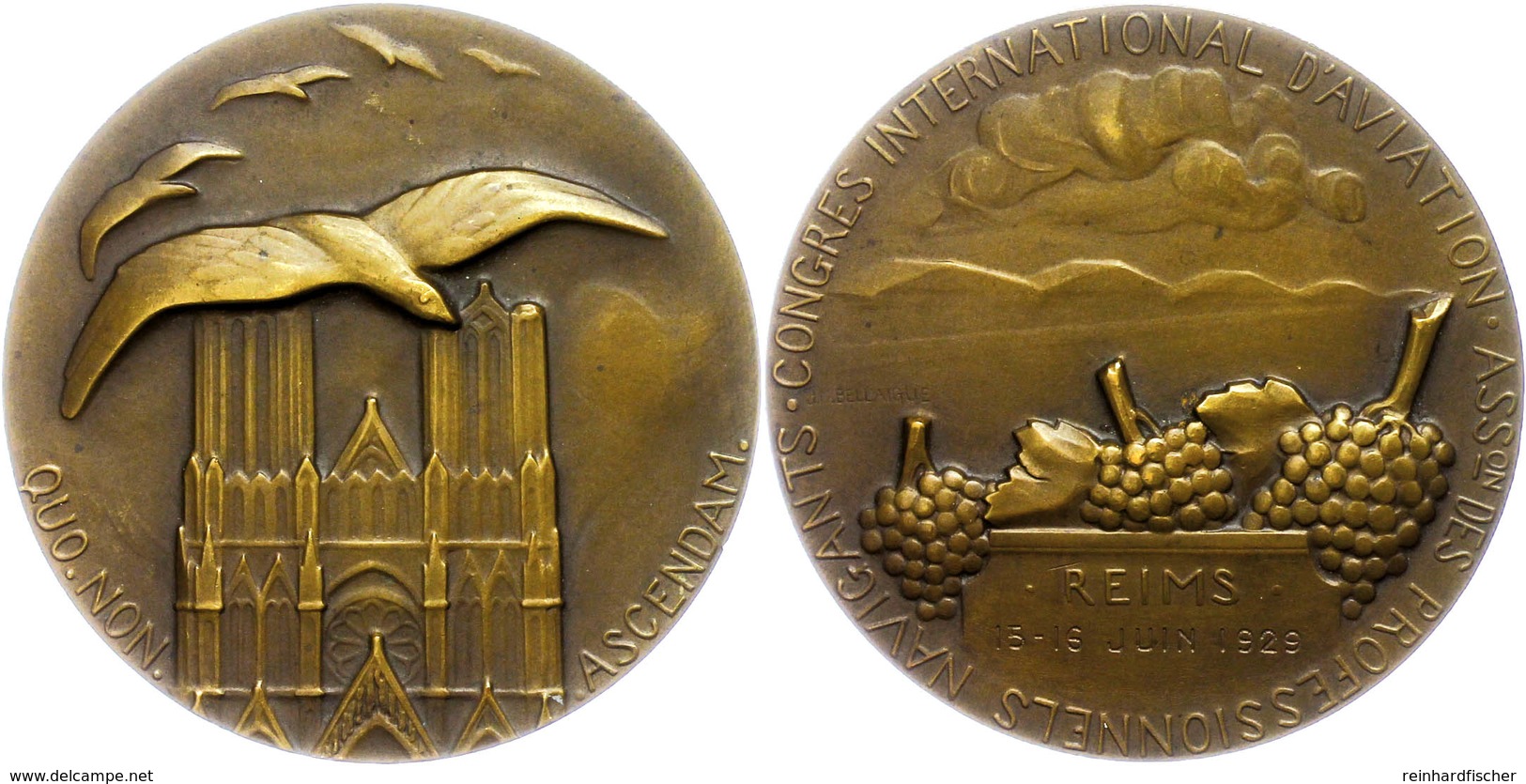 1280 Frankreich, Bronzemedaille (Dm. Ca. 68,05mm, Ca. 149,91g), 1929, Von J. C. Bellaugue, Auf Den Luftfahrtkongress. Av - Other & Unclassified