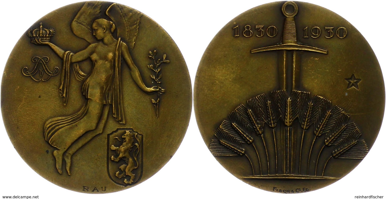 1281 Belgien, Bronzemedaille (Dm. Ca. 50,10mm, Ca. 46,55g), 1930, Von Rau. Av: Schwebende, Geflügelte Weibliche Gestalt  - Andere & Zonder Classificatie