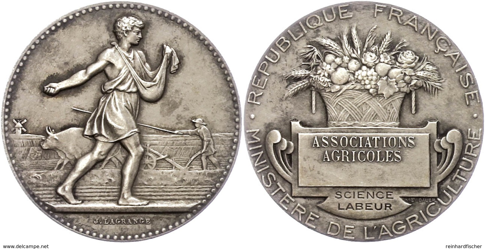 1287 Frankreich, Silbermedaille (Dm. Ca. 40,90mm, Ca. 36,74g), O.J., Von J. Lagrange. Av: Bauer Bei Der Aussaat, Dahinte - Other & Unclassified
