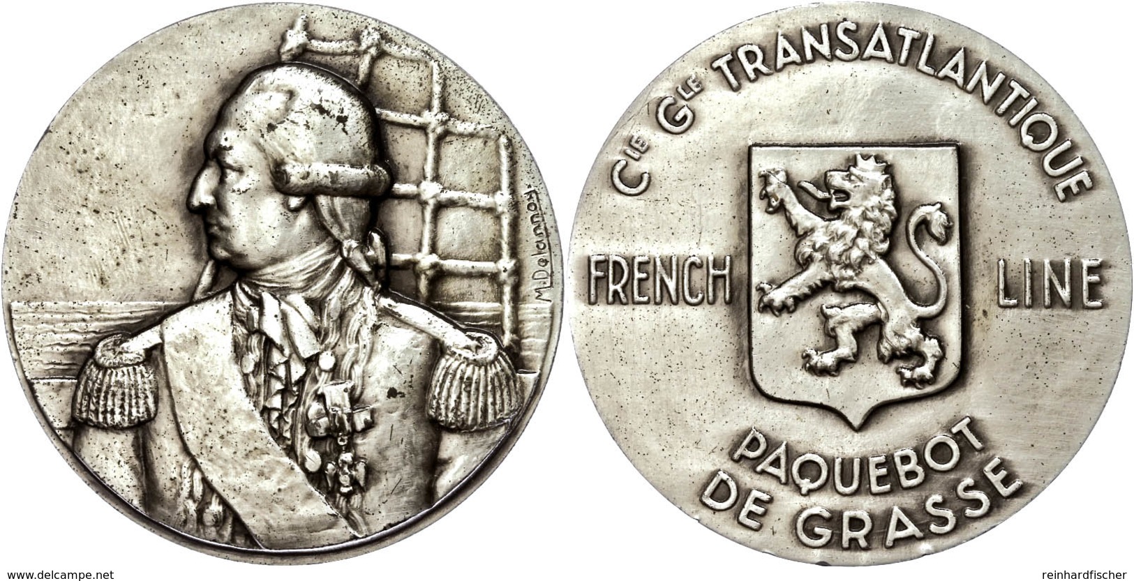 1288 Frankreich, Silbermedaille (Dm. Ca. 50mm, Ca. 62,96g), O.J., Von M. Delannoy. Av: Brustbild Eines Admirals Von Vorn - Andere & Zonder Classificatie