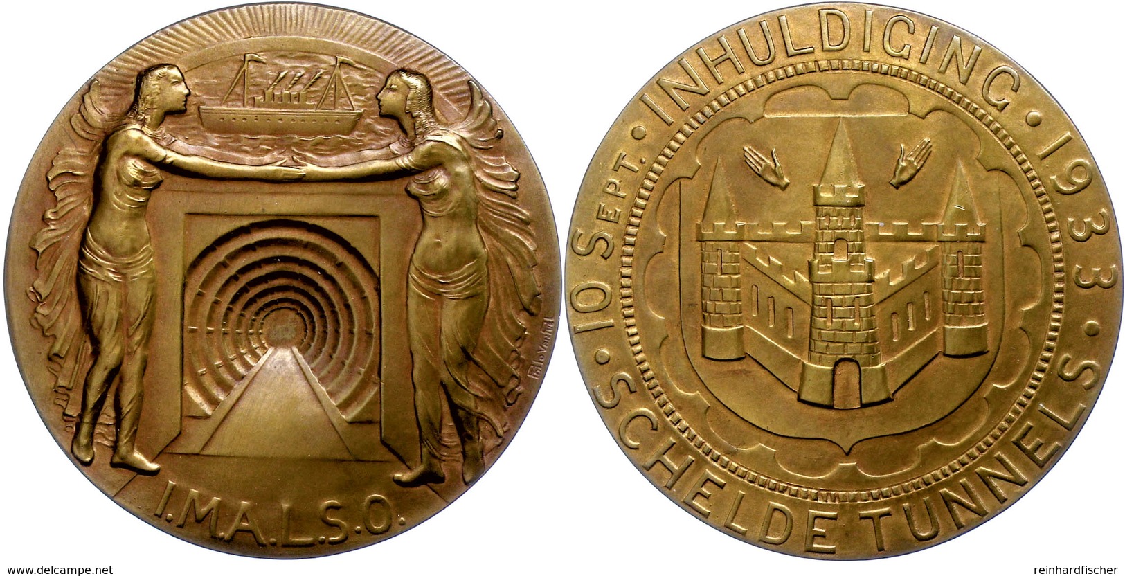 1295 Belgien, Bronzemedaille (Dm. Ca. 70,80mm, Ca. 127,75g), 1933, Von P. Van Riel. Av: Tunneleinfahrt, Links Und Rechts - Andere & Zonder Classificatie