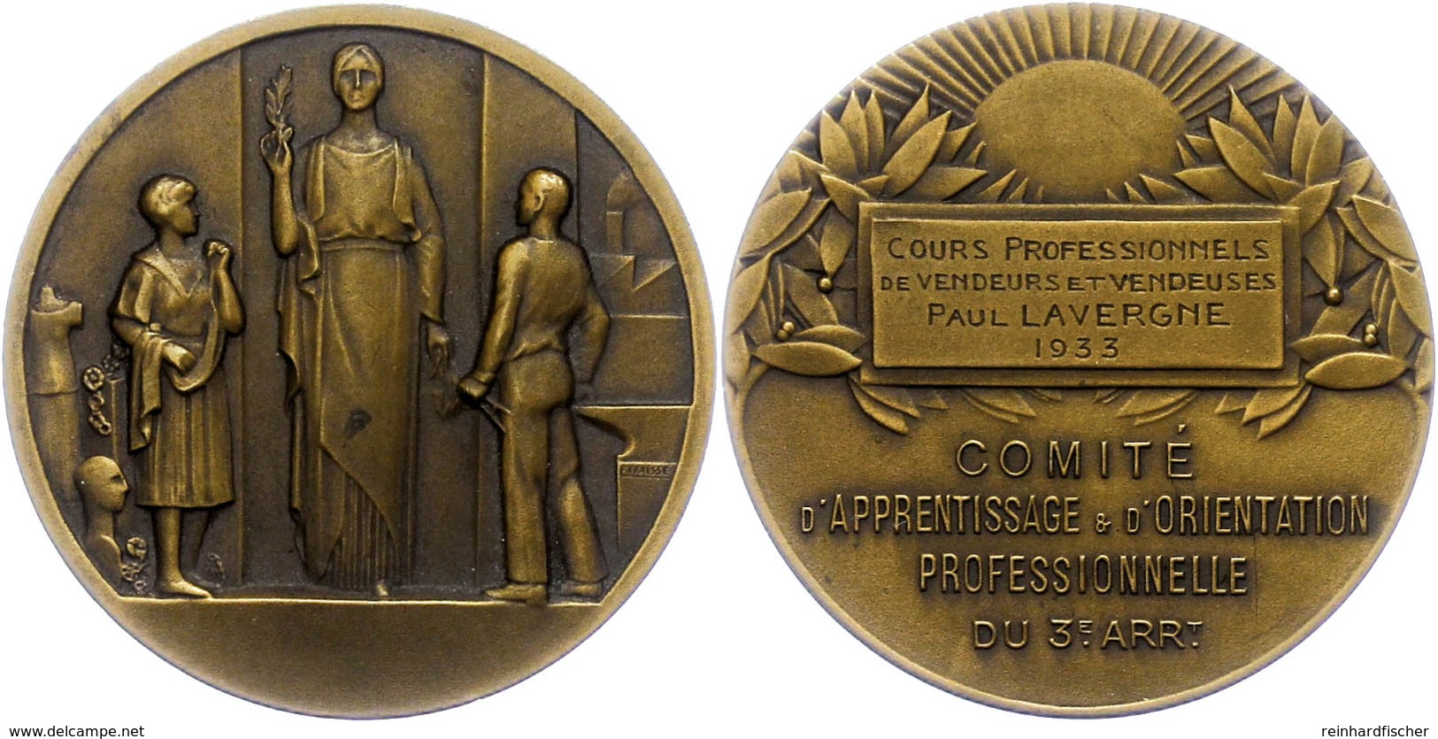 1296 Frankreich, Bronzemedaille (Dm. Ca. 50mm, Ca. 57,56g), 1933, Von C. Fraisse. Av: Zwei Personen Vor Göttin. Rev: Zwe - Sonstige & Ohne Zuordnung