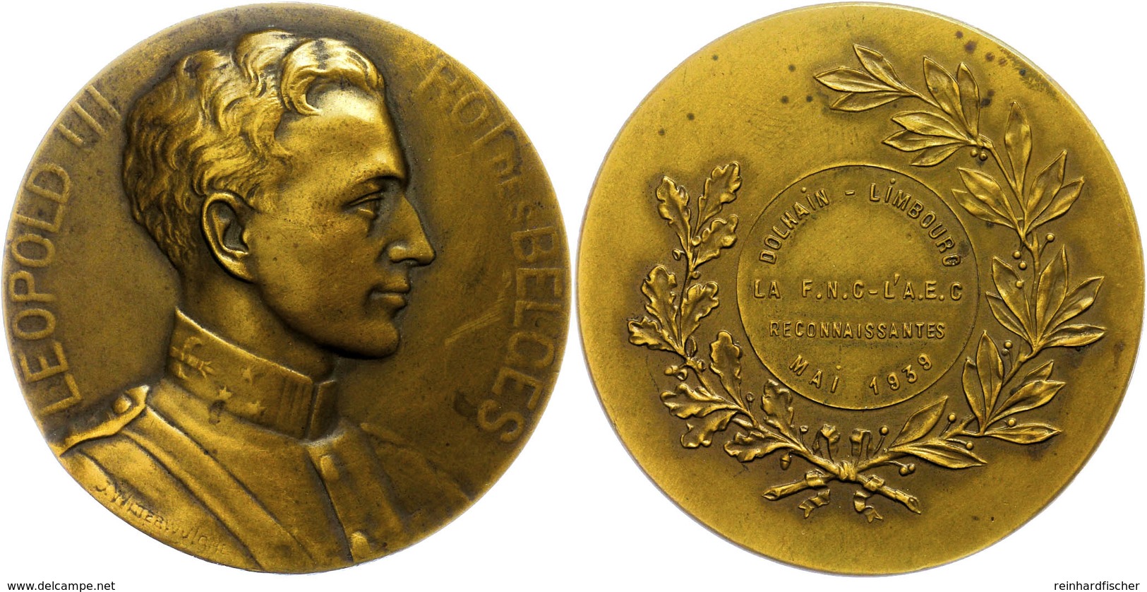 1300 Belgien, Leopold III., Bronzemedaille (Dm. Ca. 65mm, Ca. 98,97g), 1934, Von J. Witterwulche. Av: Brustbild Nach Rec - Andere & Zonder Classificatie