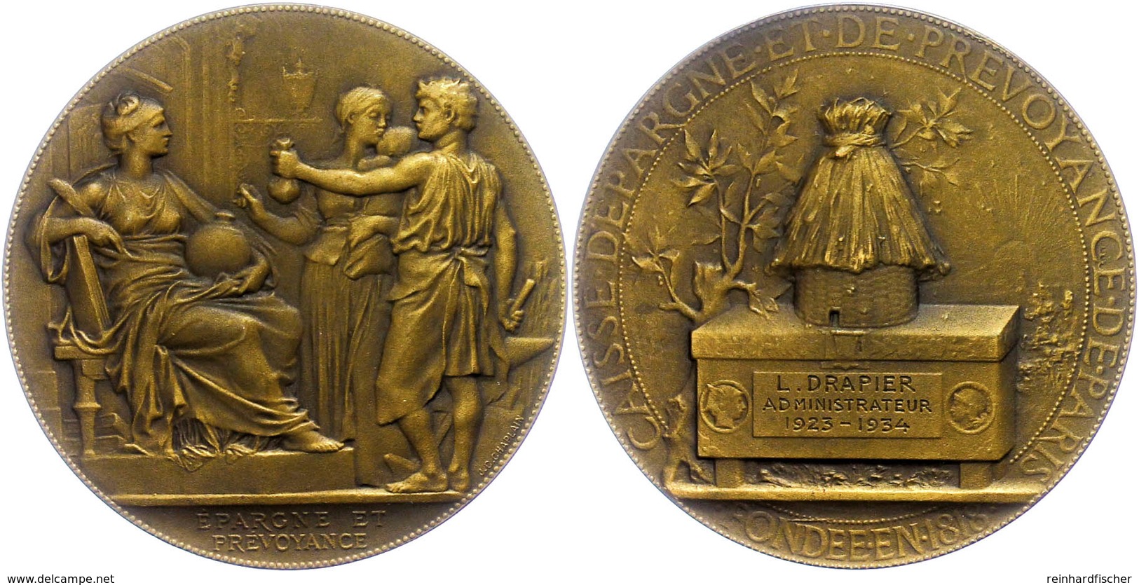 1301 Frankreich, Bronzemedaille (Dm. Ca. 57,40mm, Ca. 94,24g), 1934, Von J. C. Chaplain. Av: Sitzende Weibliche Gestalt  - Sonstige & Ohne Zuordnung