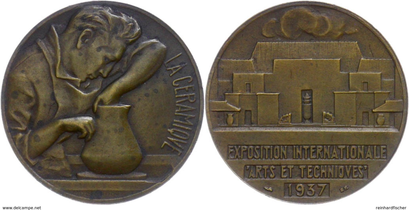 1306 Frankreich, Bronzemedaille (Dm. Ca. 32mm, Ca. 15,59g), 1935, Von M. Delannoy, Auf Die Kunst- Und Technikausstellung - Other & Unclassified