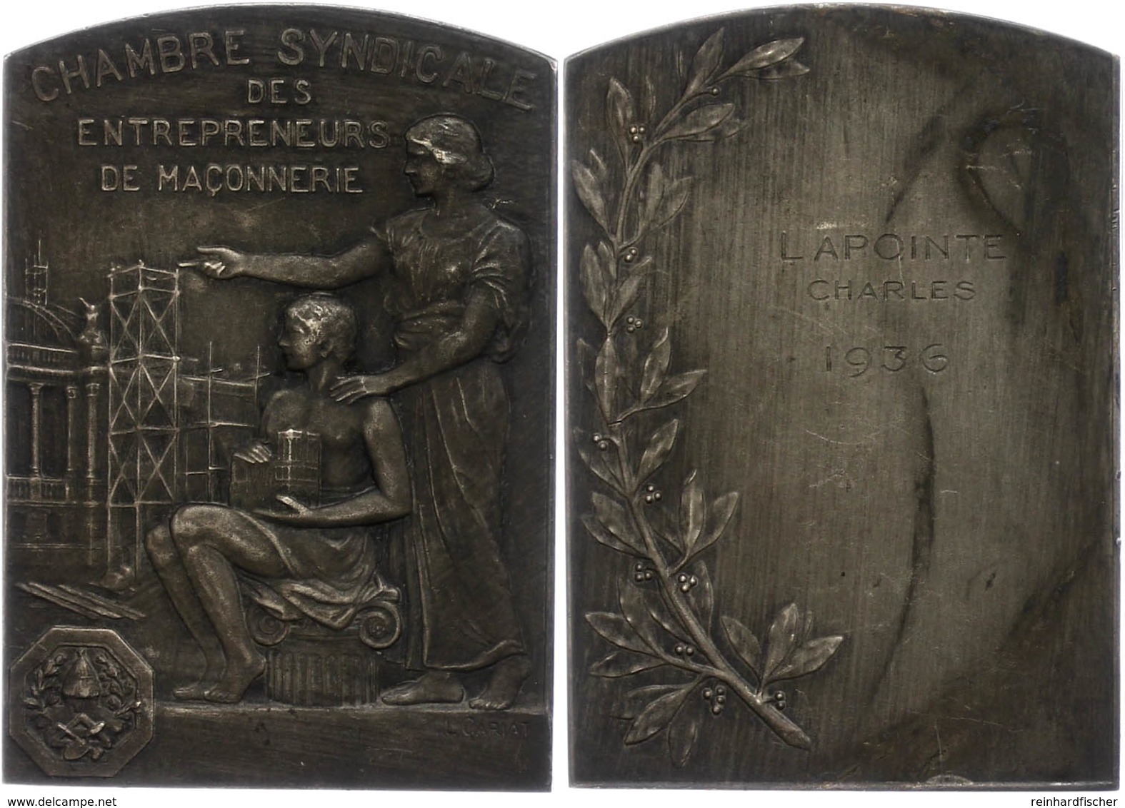1309 Frankreich, Versilberte Bronzeplakette (Dm. Ca. 46,50x65,80mm, Ca. 68,45g), 1936, Von L. Cariat. Av: Sitzende Männl - Andere & Zonder Classificatie