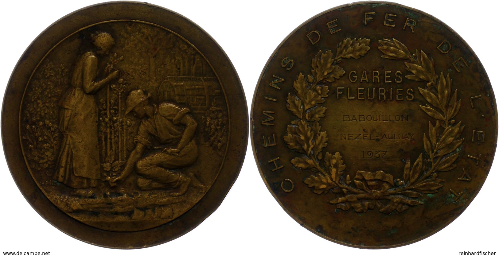 1312 Frankreich, Bronzemedaille (Dm. Ca. 69,50mm, Ca. 138,89g), 1937, Von Ch. Pillet. Av: Pflanzender Bauer Und Bäuerin, - Other & Unclassified