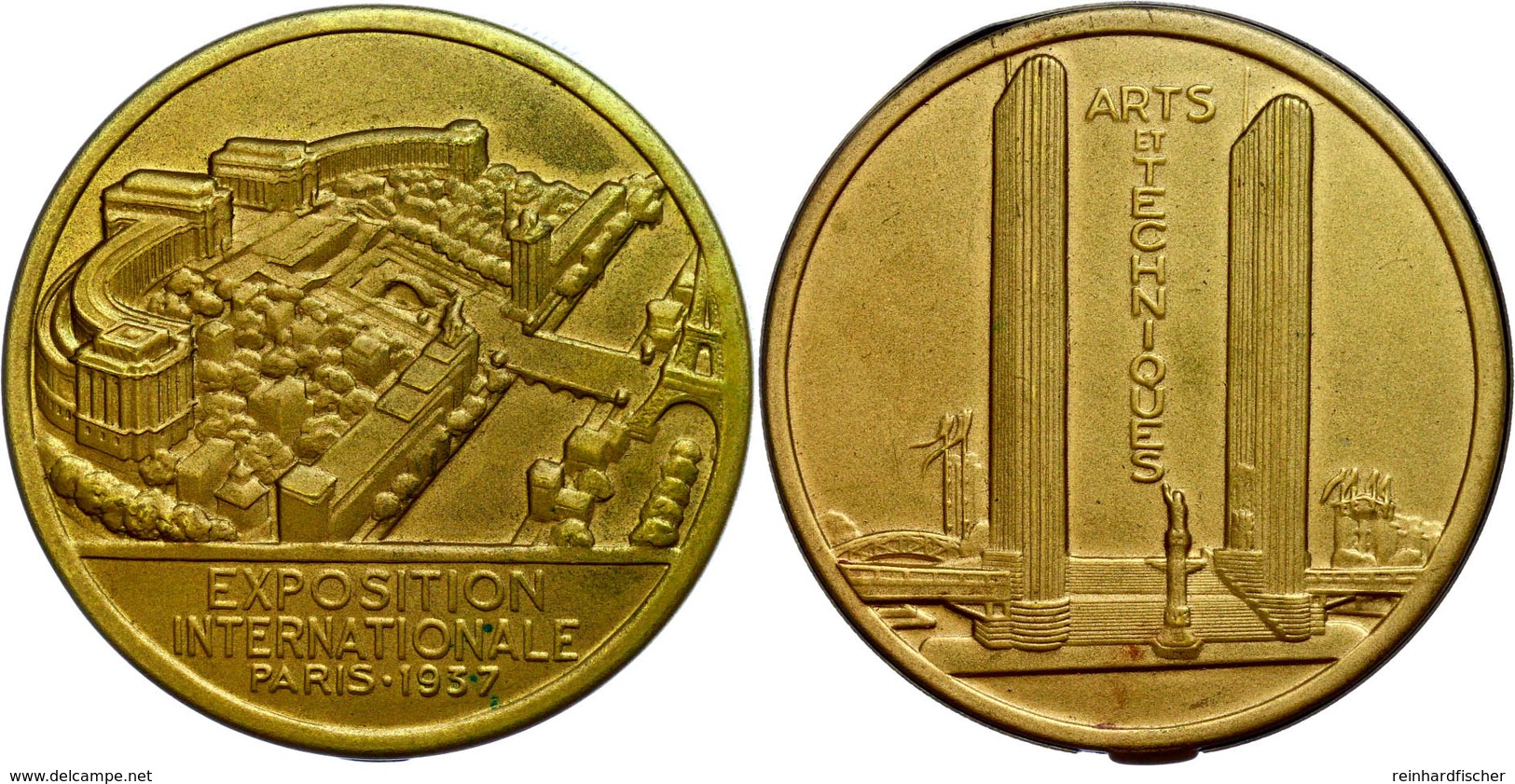 1315 Frankreich, Steckmedaille In Bronze (24,4 G Mit Inhalt, 58 Mm), 1937, Auf Die Internationale Ausstellung Für Kunst  - Other & Unclassified