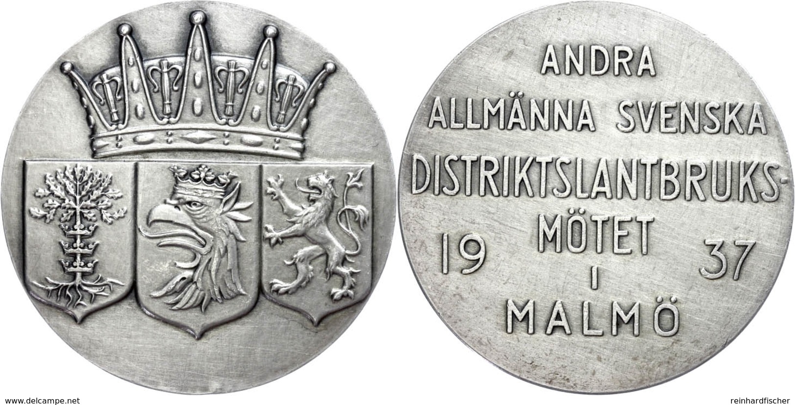 1316 Schweden, Silbermedaille (45 Mm, 39,5 G), 1937, Malmö-Stadt, Av: 3 Wappen Unter Krone, Rev: Schrift, Vz.  Vz - Andere & Zonder Classificatie