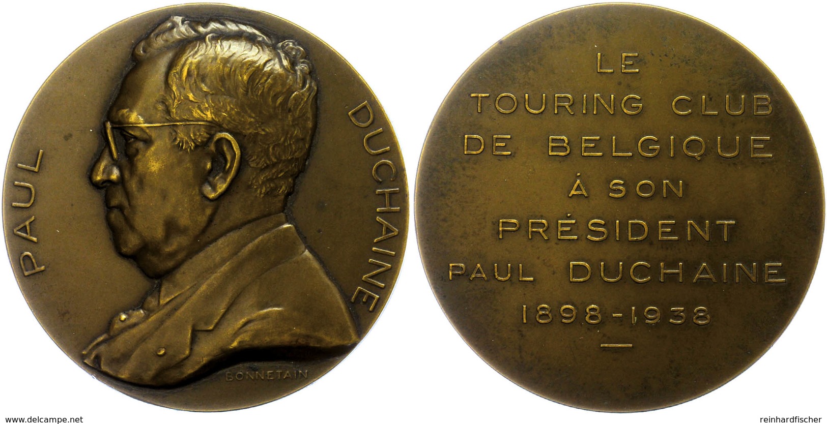 1317 Belgien, Bronzemedaille (Dm. Ca. 62,50mm, Ca. 88,04g), 1938, Von Bonnetain, Auf Paul Duchaine. Av: Brustbild Nach L - Andere & Zonder Classificatie