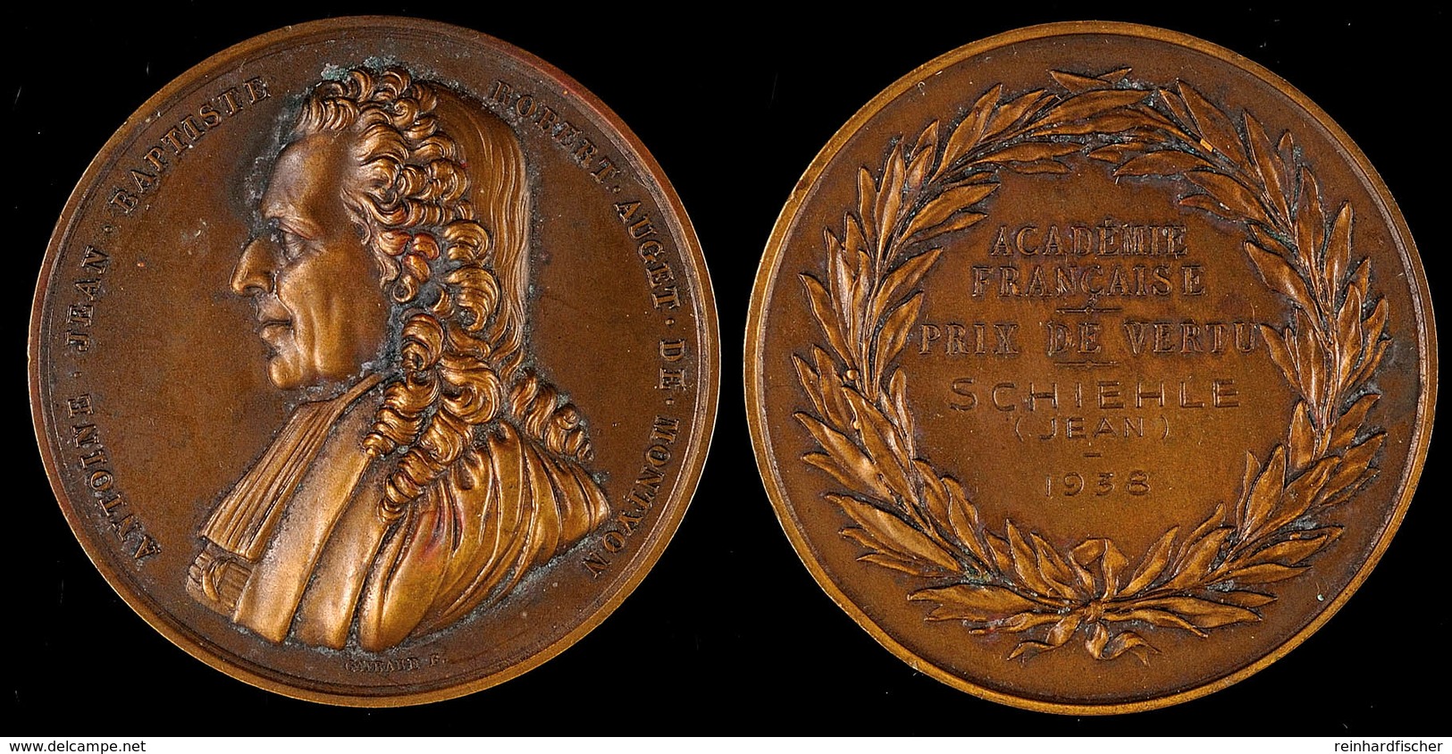 1319 Frankreich, Bronzemedaille Der Universität Paris (52,1 Mm, 66,2 G),1938, Verleihung Des Tugendpreis, Von F. Gayrard - Sonstige & Ohne Zuordnung