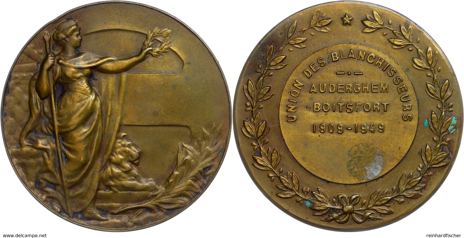 1327 Belgien, Bronzemedaille (Dm. Ca. 51mm, Ca. 49,52g), 1949, Unsigniert, Vereinigung Der Wäscher. Av: Stehende Weiblic - Sonstige & Ohne Zuordnung