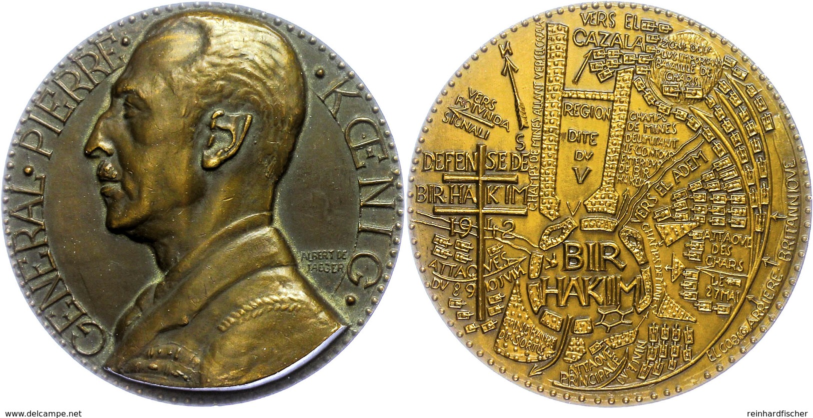 1332 Frankreich, Bronzemedaille (Dm. Ca. 68mm, Ca. 205,85g), O.J., Von A. De Jaeger, Auf Den General Pierre Koenig. Av:  - Andere & Zonder Classificatie