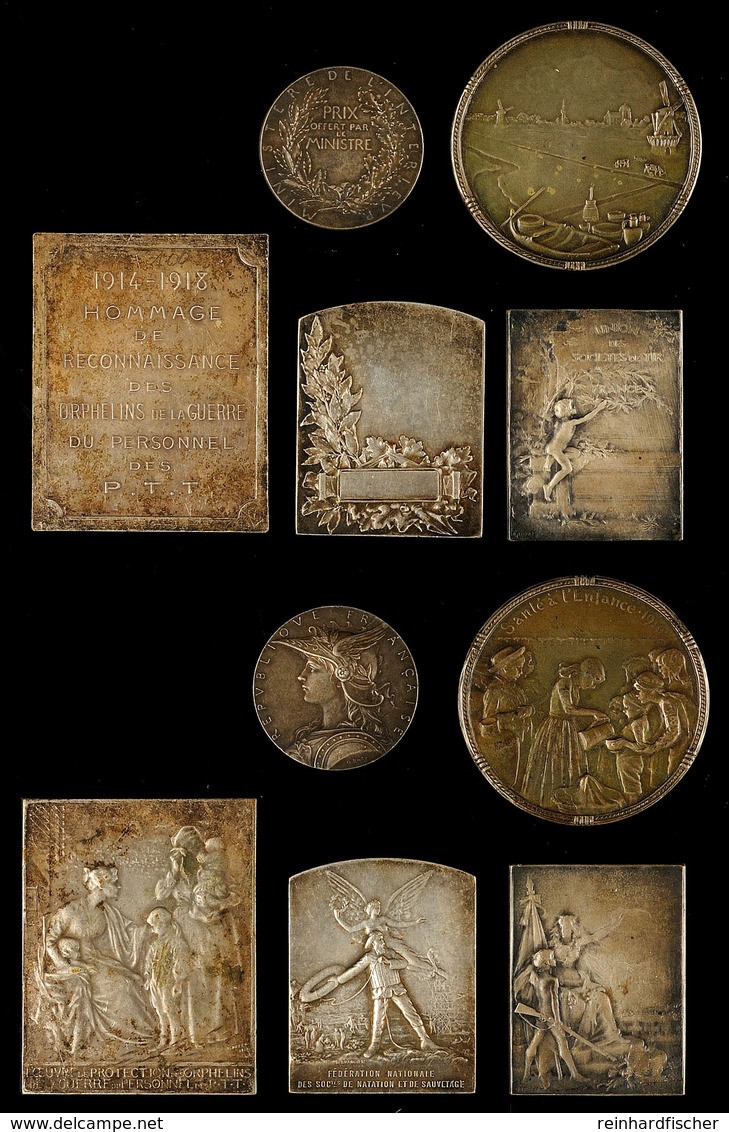 1335 Frankreich/Belgien, Lot Von Drei Versilberten Bronzeplaketten Sowie Zwei Versilberten Bronzemedaillen Zu Unterschie - Other & Unclassified