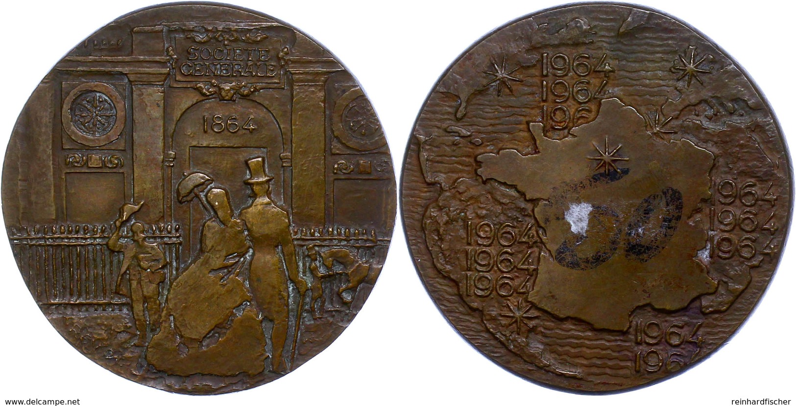 1342 Frankreich, Bronzemedaille (Dm. Ca. 68mm, Ca. 172,02g), 1964, Von Revol, Societe Generale. Av: Gruppe Menschen Vor  - Andere & Zonder Classificatie