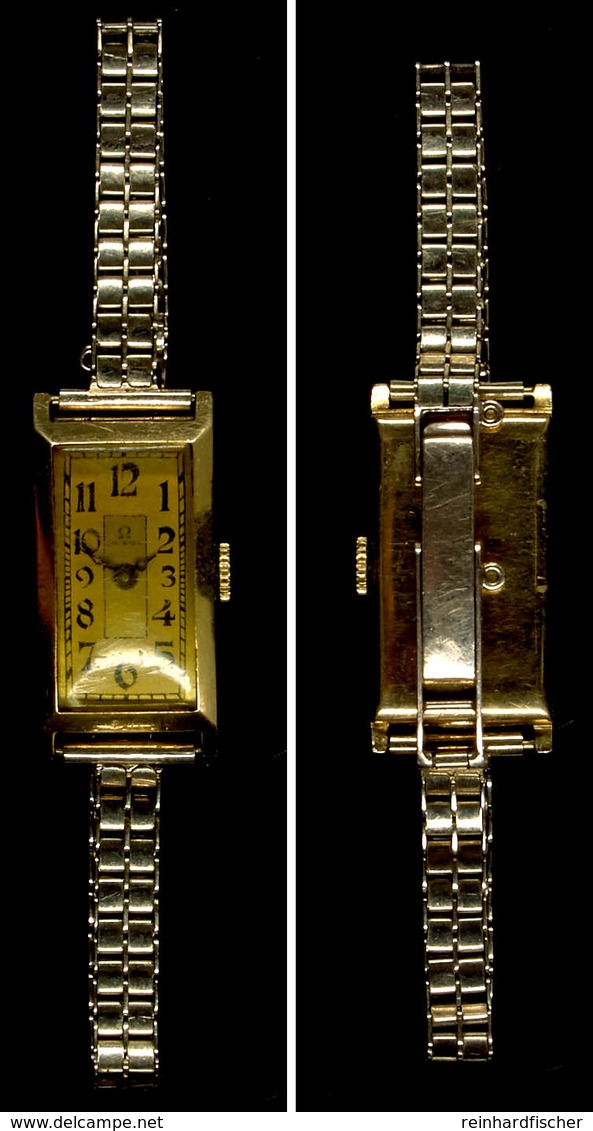 1400 Damen Armbanduhr "Omega", Art Déco, 15 Jewels, Ser. Nr. 8162310, Handaufzug, Am Gehäuse 18 Karat Gold Punziert, Arm - Sonstige & Ohne Zuordnung