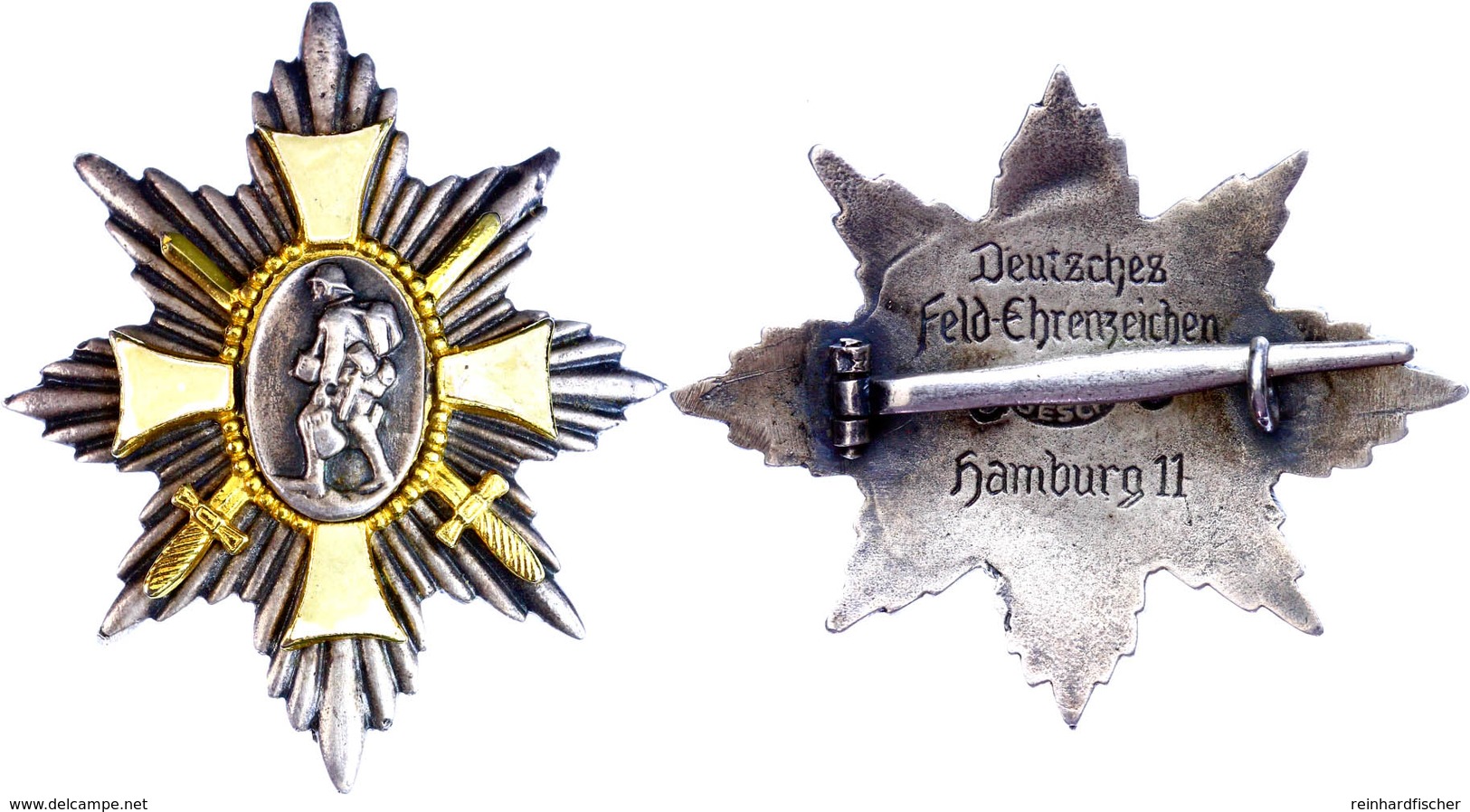 1412 Deutsches Feld-Ehrenzeichen, Steckkreuz, Buntmetall Versilbert Und Getönt, Im Zentrum Weiß Emailliertes Kreuz, Leic - Other & Unclassified