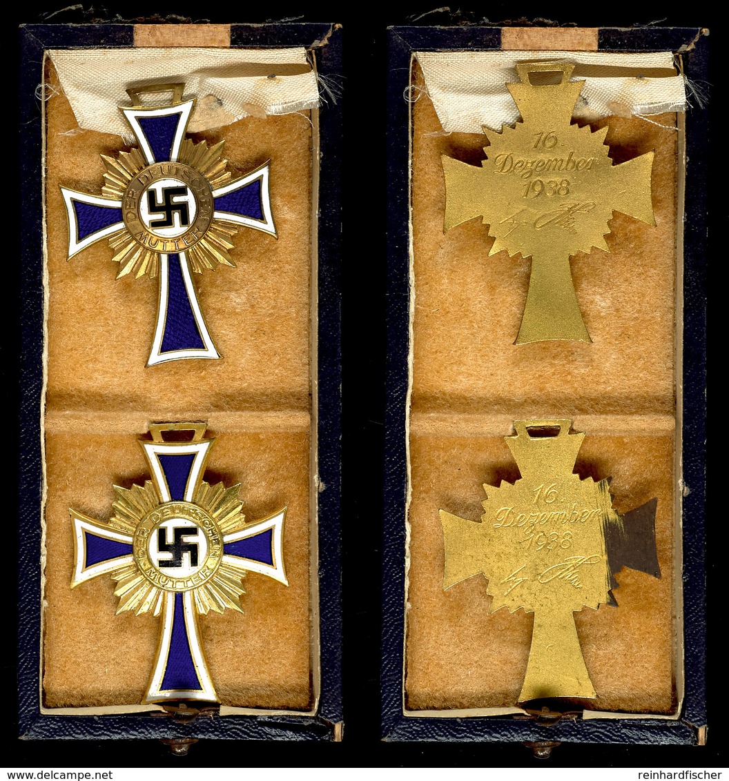 1416 2x Ehrenkreuz Der Deutschen Mutter, 1. Stufe, 2. Form, 16. Dezember 1938, In Gold, Im Originaletui, Etui Beschädigt - Andere & Zonder Classificatie