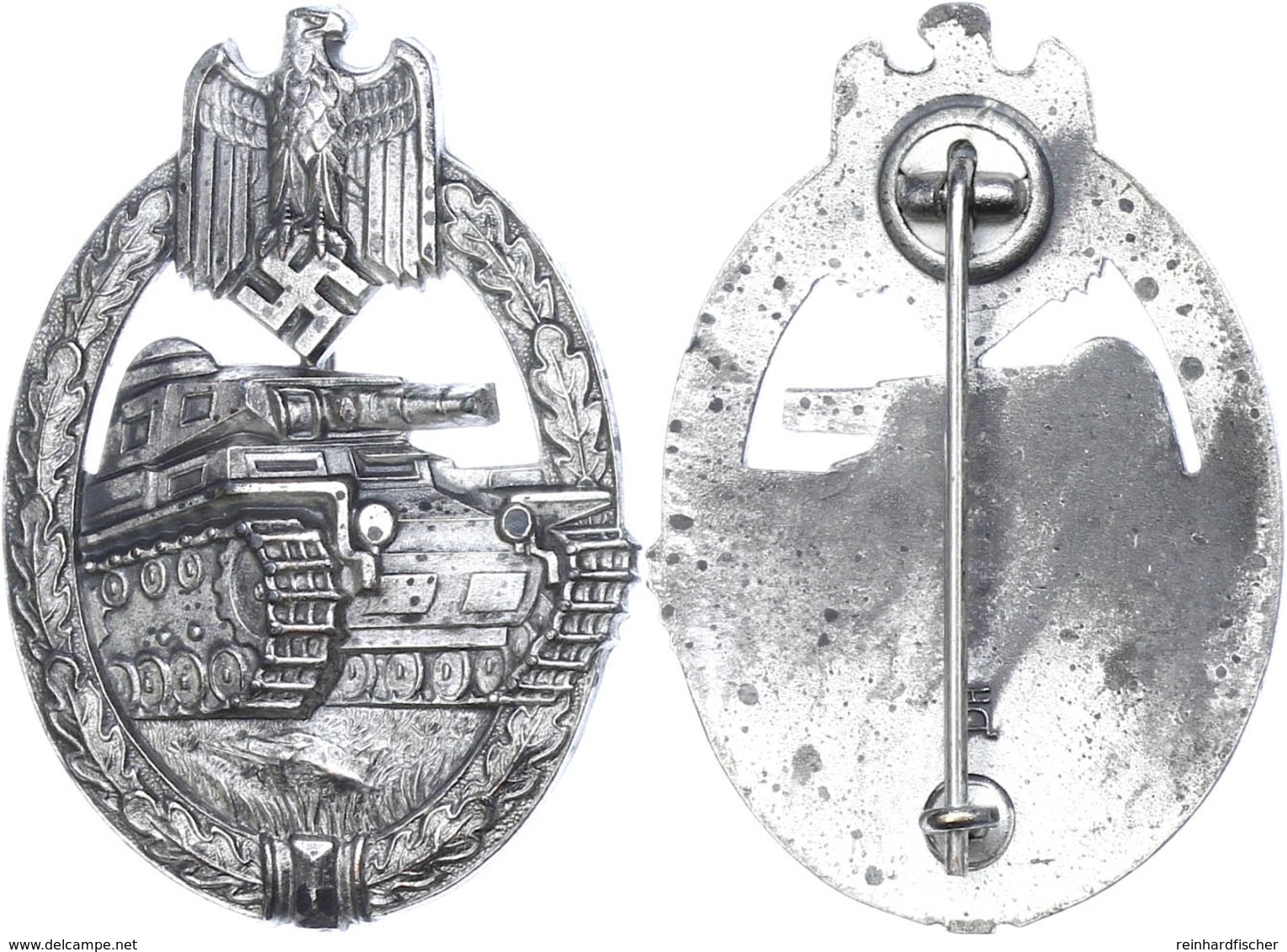 1433 Panzerkampfabzeichen In Silber, Halbhohl Geprägt Und Versilbert, Mit Herstellermarkierung, Zustand II., Katalog: OE - Sonstige & Ohne Zuordnung