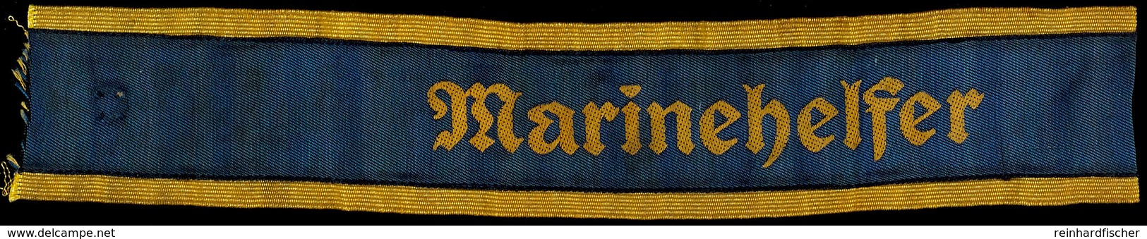 1436 Marine-HJ Ärmelband "Marinehelfer", Gelb Gewebt Auf Blauem Grund, Oben Und Unten Mit Goldener Litze, Länge Ca. 27 C - Other & Unclassified
