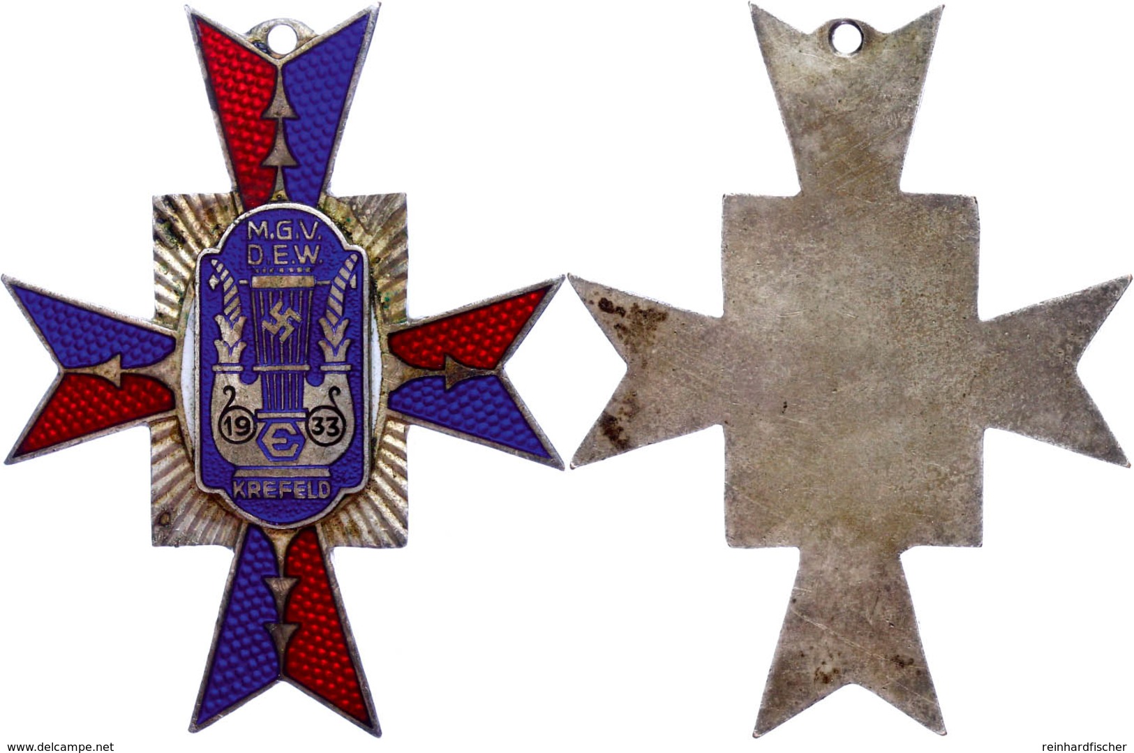 1451 Männer-Gesang-Verein Krefeld, Kreuz 1933, Emailliert, Mit Hakenkreuz, Zustand II.  II - Other & Unclassified