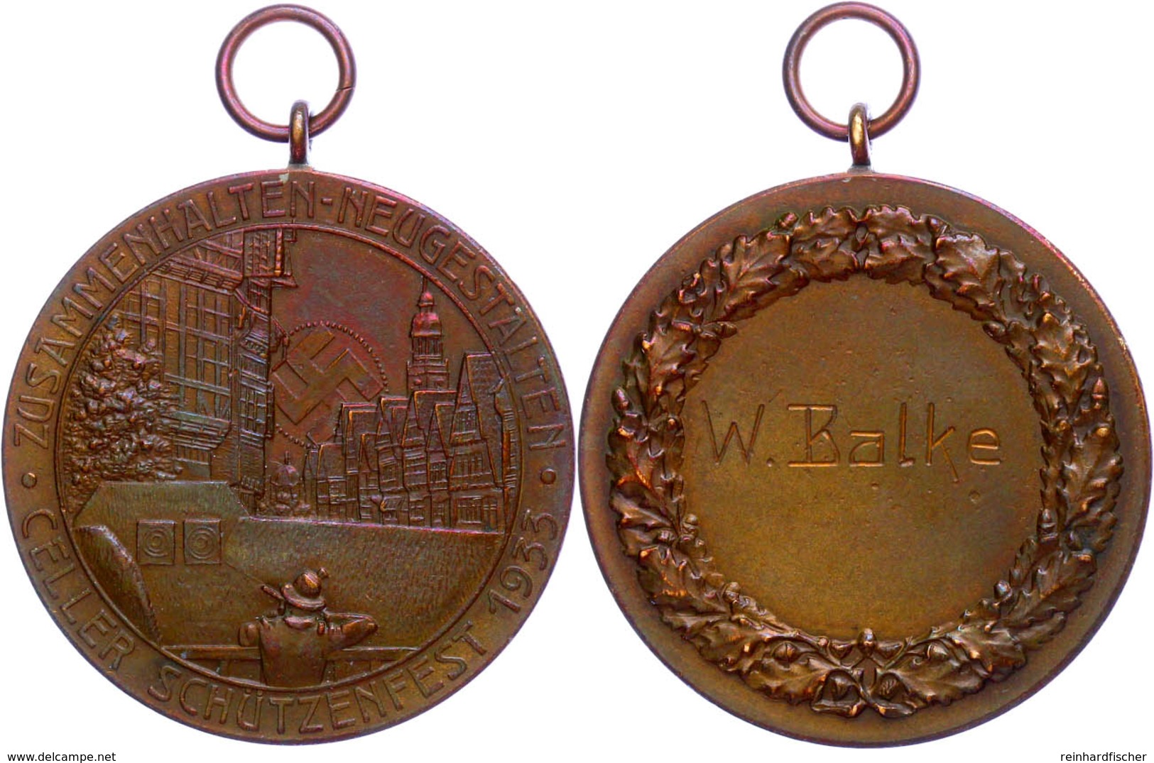 1505 Celler Schützenverein, Bronzemedaille, 1939, Celler Schützenfest, Siegermedaille, Av: Schütze Vor Stadtansicht Und  - Sonstige & Ohne Zuordnung