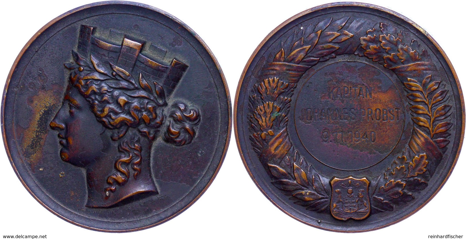 1518 Hamburg, Bronzemedaille (78,6 G, 53 Mm), 1940, Hamburgische Ehrendenkmünze, Hüs. 04.08.00/3, Signiert,  Av: Frauenk - Andere & Zonder Classificatie