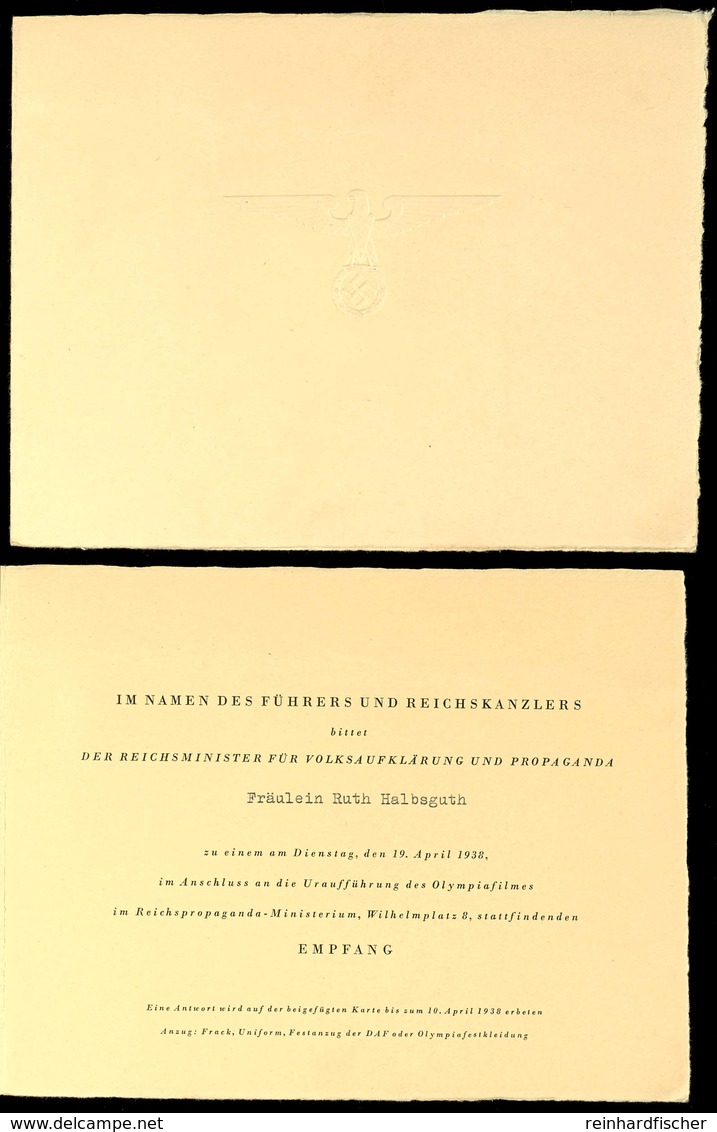 1527 Einladungskarte Des Führers Und Reichskanzlers Für Fräulein Ruth Halbsguth, Zum Empfang Am 19. April 1938 Im Reichs - Documenten