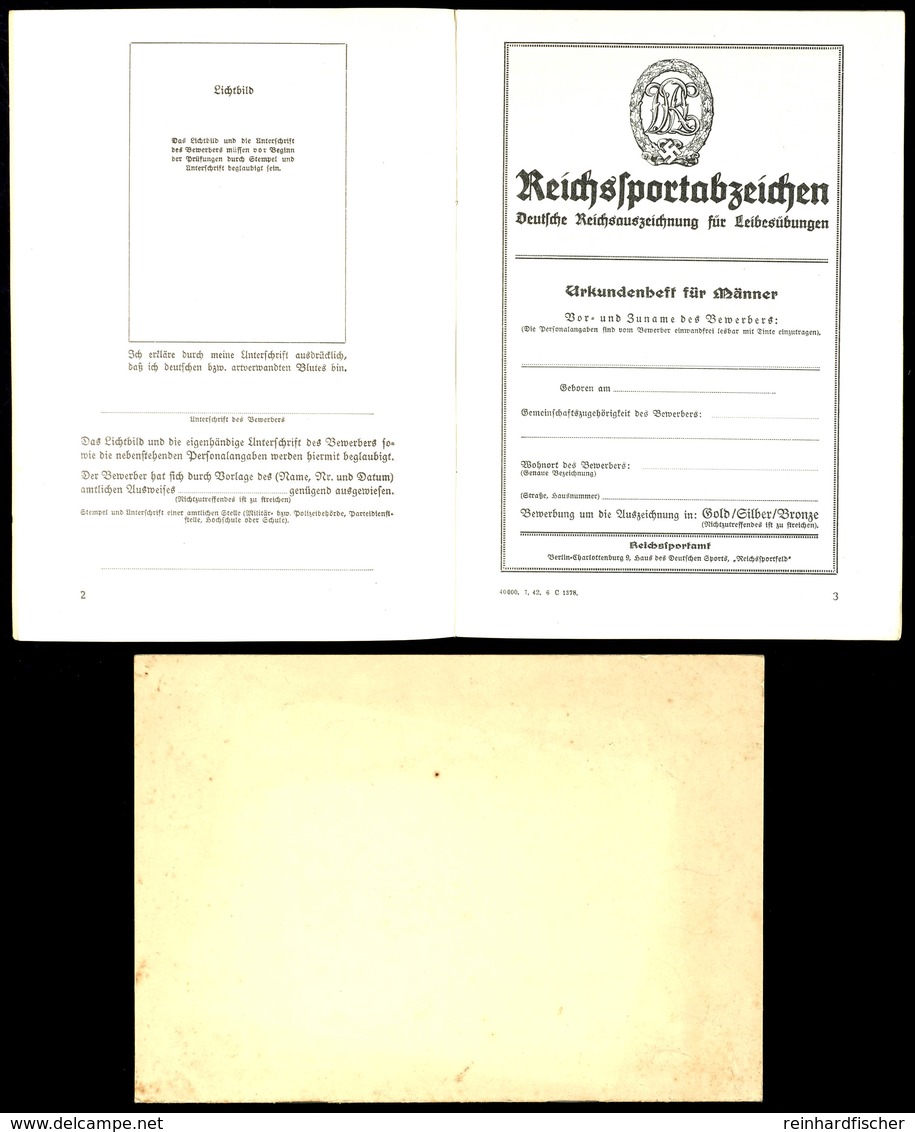 1531 Reichssportabzeichen Urkundenheft Für Männer, Blanko, Komplett, Mit Mitteilungskarte Der Prüfungsergebnisse, Leicht - Dokumente