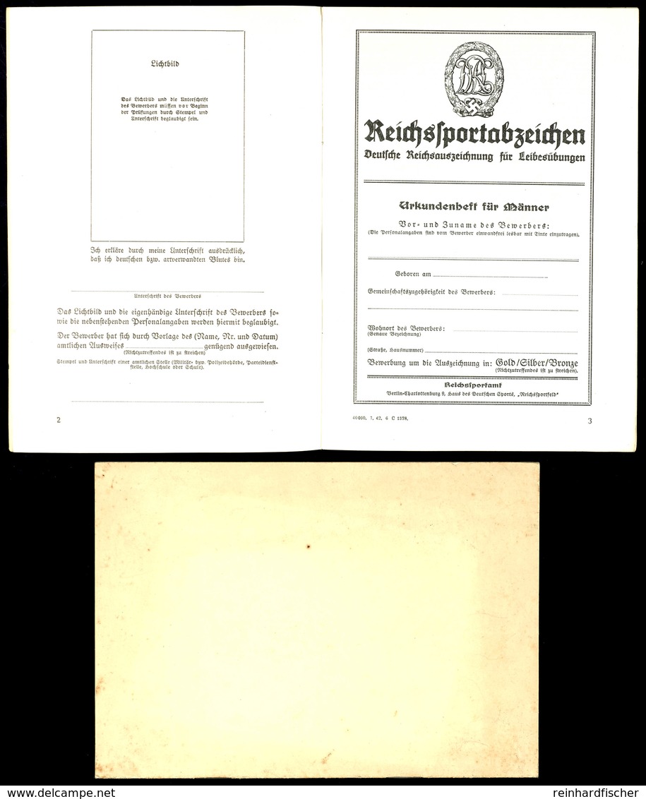 1531 Reichssportabzeichen Urkundenheft Für Männer, Blanko, Komplett, Mit Mitteilungskarte Der Prüfungsergebnisse, Leicht - Documents