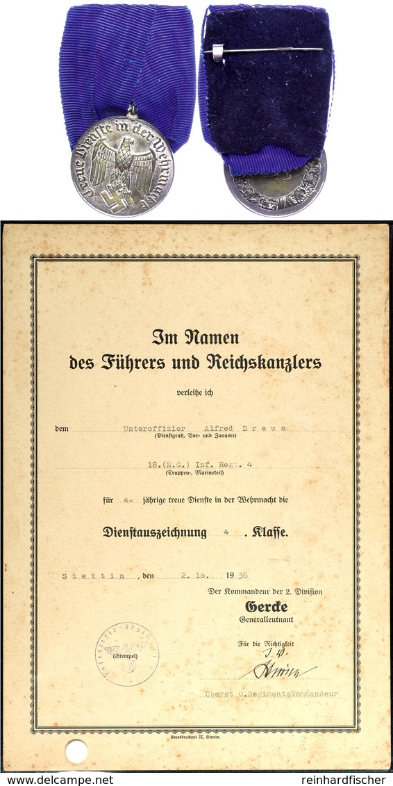 1534 Verleihungsurkunde Eines Unteroffiziers Des 18. (M.G.) Inf. Regt. 4, Für Die Dienstauszeichnung 4. Klasse Für 4jähr - Dokumente