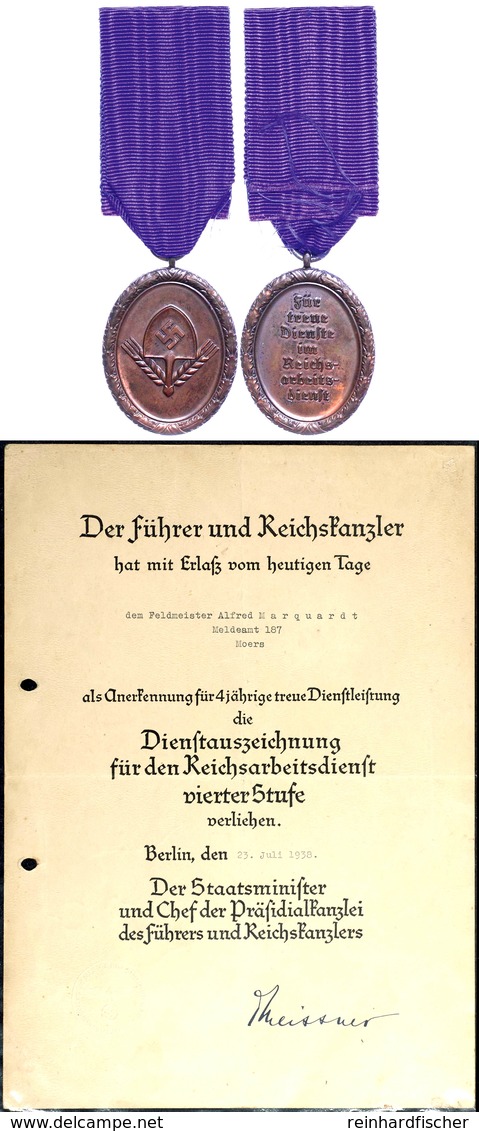 1535 Verleihungsurkunde Für Einen Feldmeister Für Die Dienstauszeichnung Für Den Reichsarbeitsdienst, IV. Stufe, Für 4jä - Dokumente