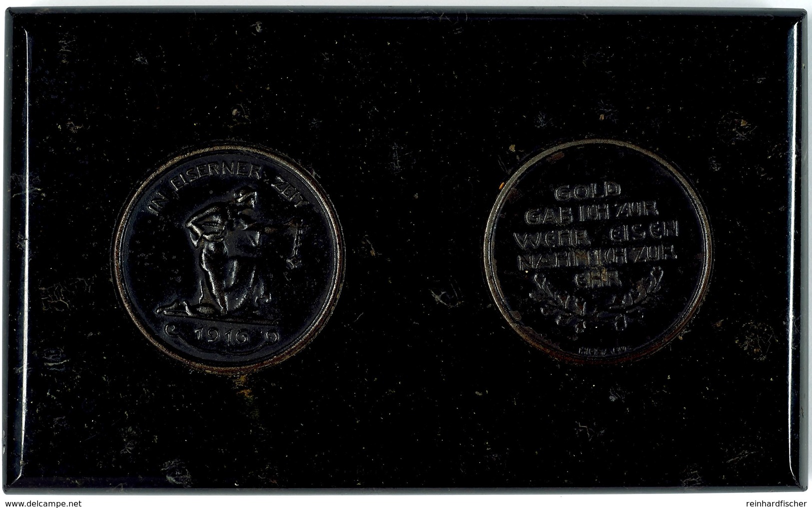 1569 Briefbeschwerer, Marmor Schwarz, Mit Eingelegter Medaille "Gold Gab Ich Zur Wehr Eisen Nahm Ich Zur Ehr", 14,8 X 8, - Other & Unclassified
