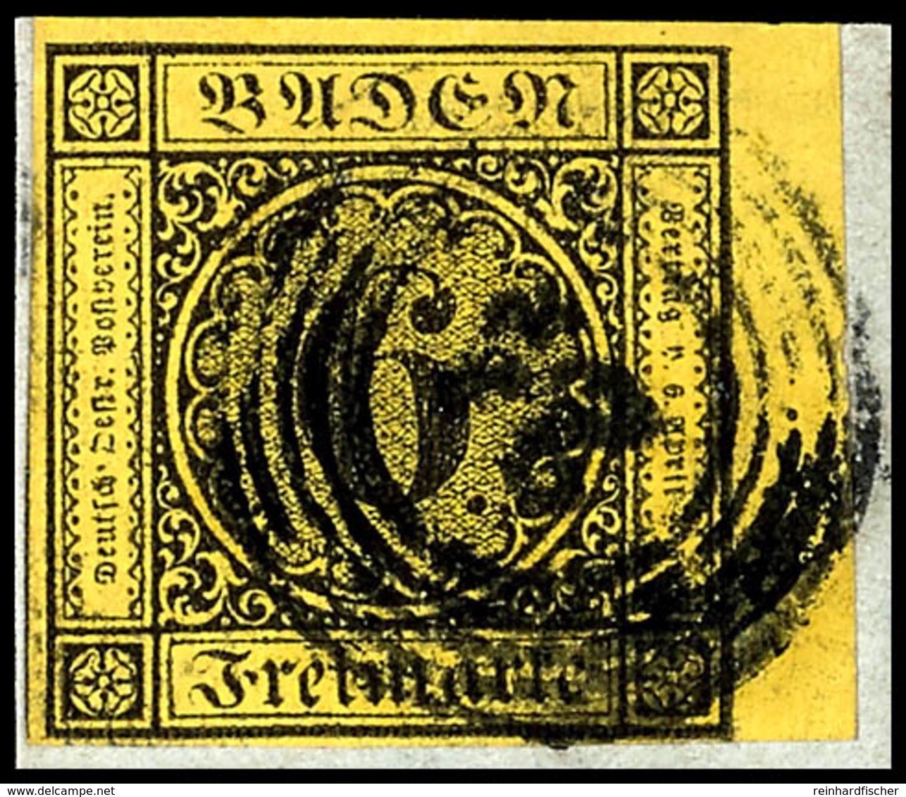 1658 6 Kreuzer Auf Gelb Mit Rechtem Bogenrand Auf Briefstück, Zentrisch Gestempelt 25 CONSTANZ, Allseits Voll- Bis Breit - Sonstige & Ohne Zuordnung