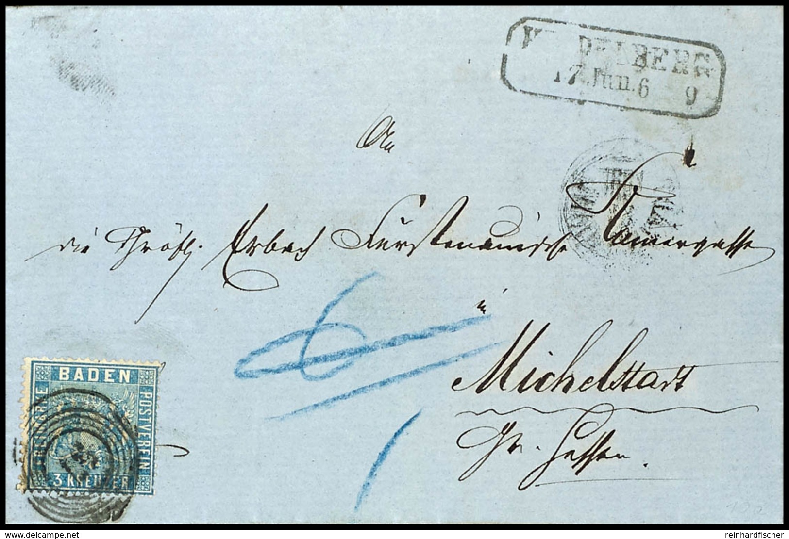 1660 3 Kr. Lebhaftpreußischblau, Gut Gezähnt Mit Nummernstempel "57" Auf Kpl. Faltbrief Aus HEIDELBERG 17.JUN.(61) Nach  - Other & Unclassified